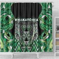 Aotearoa Whakatohea Shower Curtain Maori Tribal Green Abalone Paua Shell Pattern DT05 - Polynesian Pride