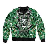 Aotearoa Whakatohea Sleeve Zip Bomber Jacket Maori Tribal Green Abalone Paua Shell Pattern DT05 - Polynesian Pride