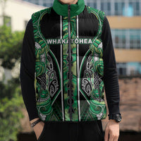 Aotearoa Whakatohea Sleeveless Puffer Jacket Maori Tribal Green Abalone Paua Shell Pattern DT05 - Polynesian Pride