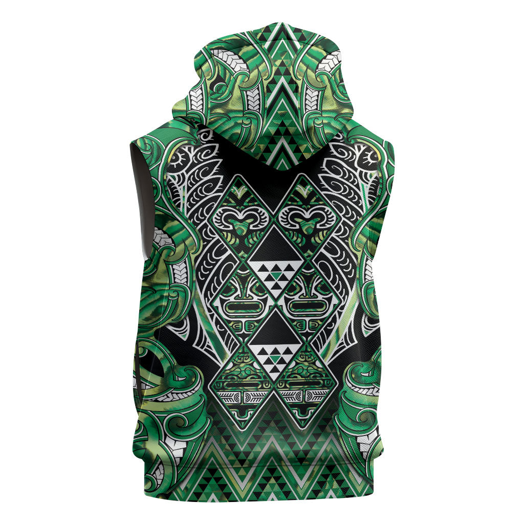 Aotearoa Whakatohea Sleeveless Zip Hoodie Maori Tribal Green Abalone Paua Shell Pattern DT05 - Polynesian Pride