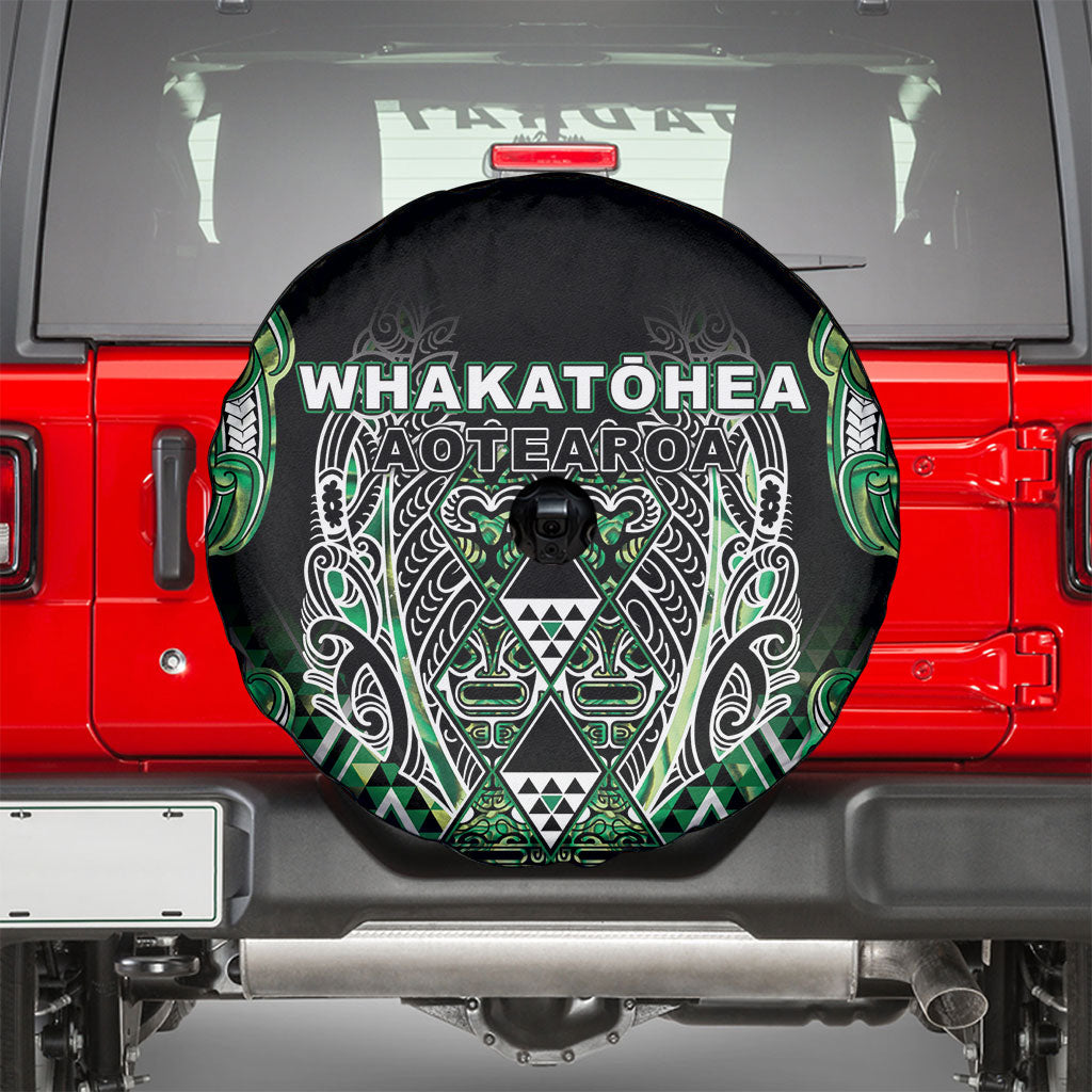 Aotearoa Whakatohea Spare Tire Cover Maori Tribal Green Abalone Paua Shell Pattern DT05 - Polynesian Pride