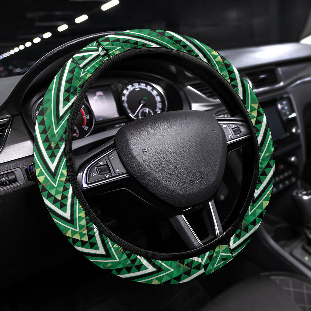 Aotearoa Whakatohea Steering Wheel Cover Maori Tribal Green Abalone Paua Shell Pattern