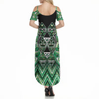 Aotearoa Whakatohea Summer Maxi Dress Maori Tribal Green Abalone Paua Shell Pattern DT05 - Polynesian Pride