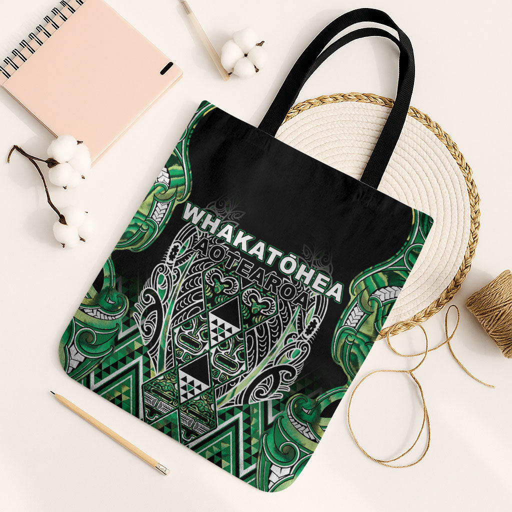 Aotearoa Whakatohea Tote Bag Maori Tribal Green Abalone Paua Shell Pattern