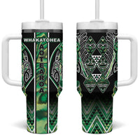 Aotearoa Whakatohea Tumbler With Handle Maori Tribal Green Abalone Paua Shell Pattern DT05 One Size: 40 oz Green - Polynesian Pride