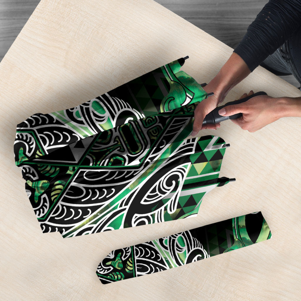 Aotearoa Whakatohea Umbrella Maori Tribal Green Abalone Paua Shell Pattern DT05 - Polynesian Pride