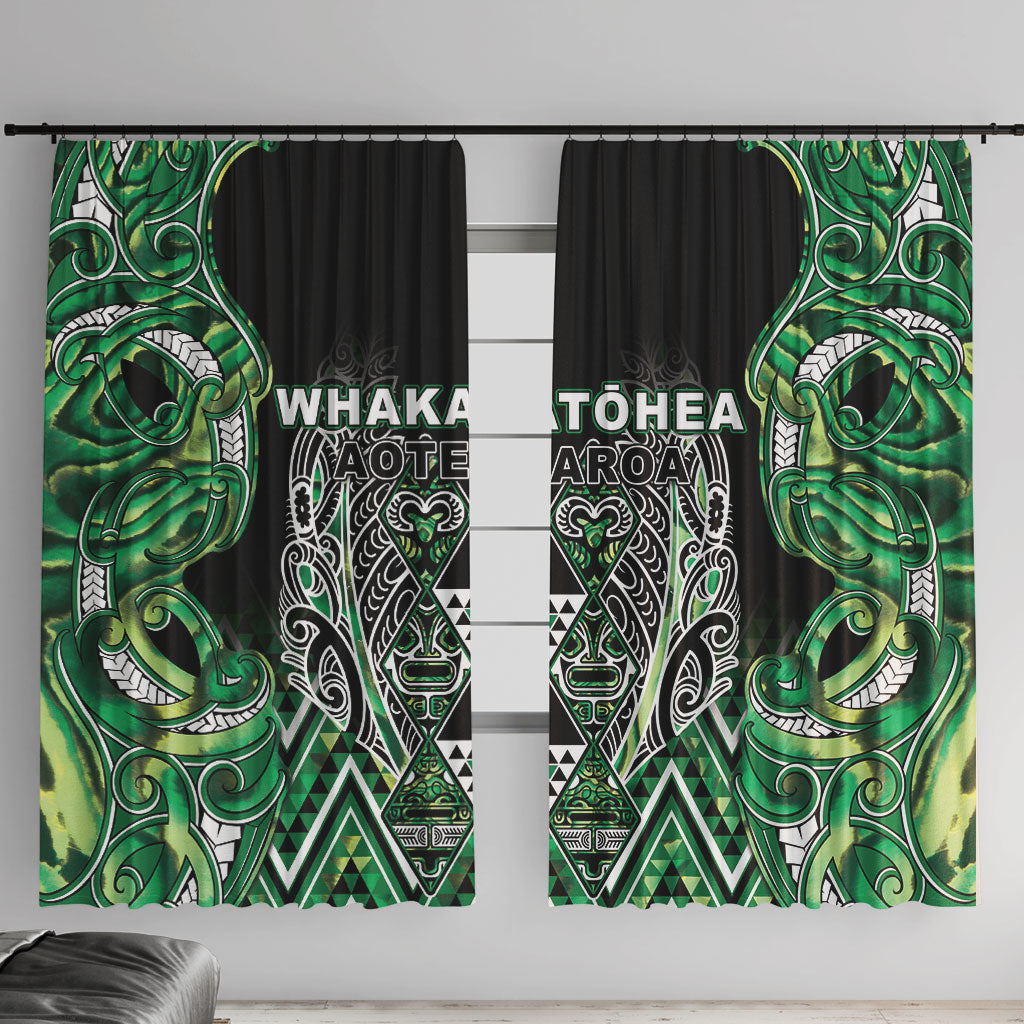 Aotearoa Whakatohea Window Curtain Maori Tribal Green Abalone Paua Shell Pattern