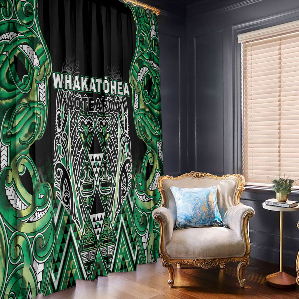 Aotearoa Whakatohea Window Curtain Maori Tribal Green Abalone Paua Shell Pattern DT05 - Polynesian Pride