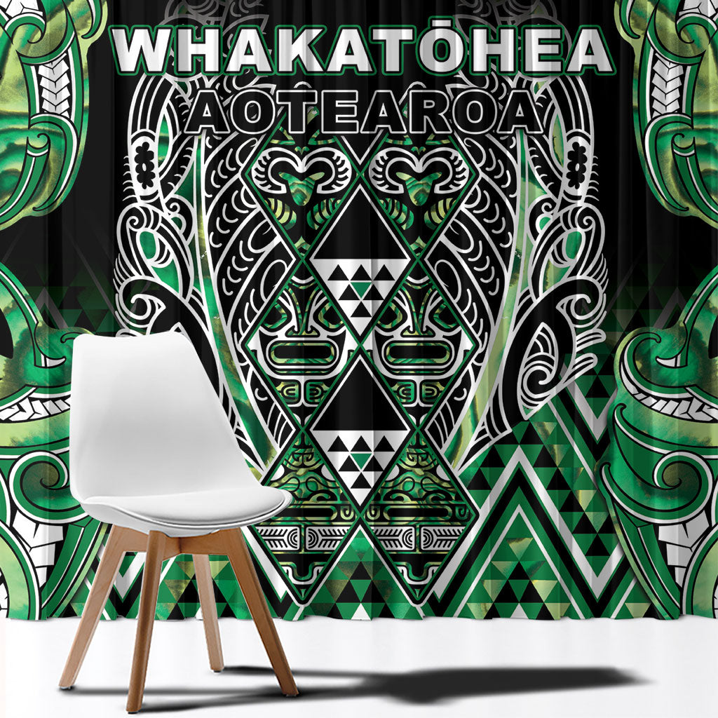 Aotearoa Whakatohea Window Curtain Maori Tribal Green Abalone Paua Shell Pattern DT05 - Polynesian Pride
