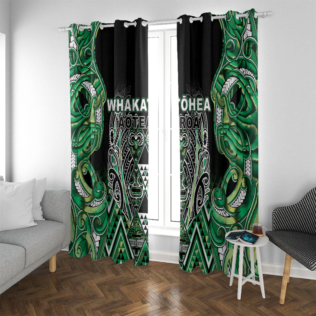 Aotearoa Whakatohea Window Curtain Maori Tribal Green Abalone Paua Shell Pattern DT05 With Grommets Green - Polynesian Pride