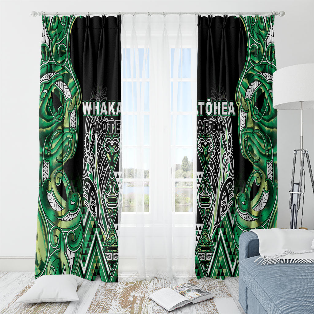 Aotearoa Whakatohea Window Curtain Maori Tribal Green Abalone Paua Shell Pattern DT05 - Polynesian Pride