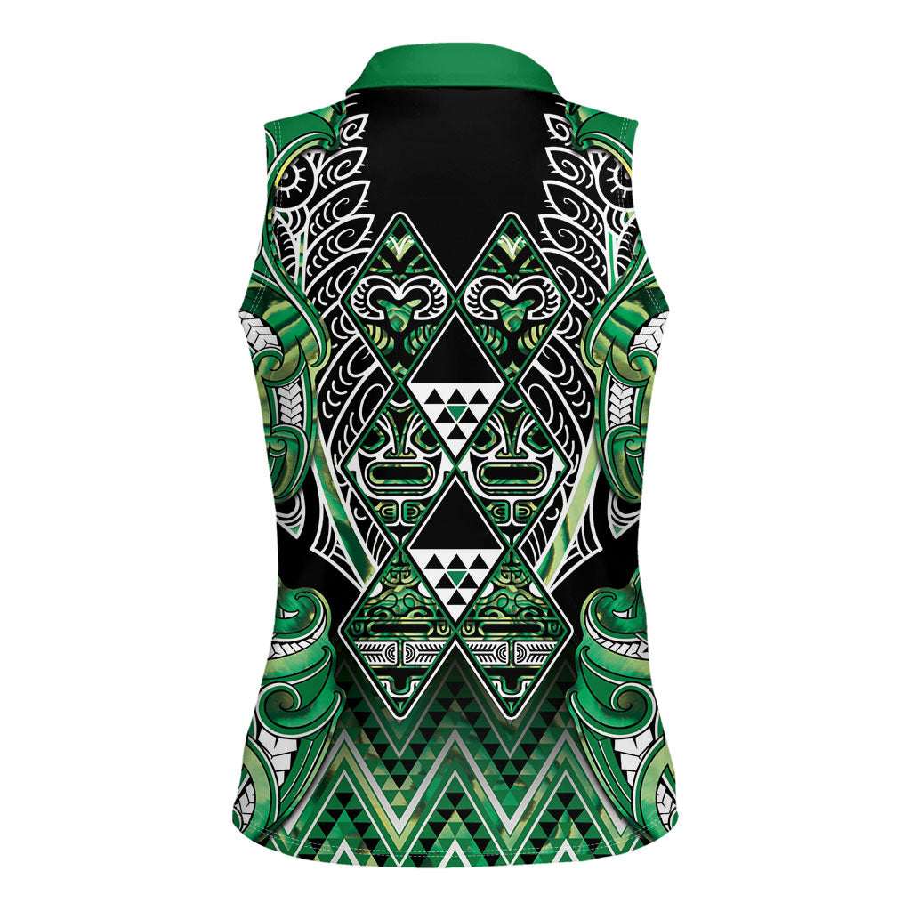 Aotearoa Whakatohea Women Sleeveless Polo Shirt Maori Tribal Green Abalone Paua Shell Pattern DT05 - Polynesian Pride