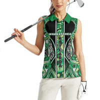 Aotearoa Whakatohea Women Sleeveless Polo Shirt Maori Tribal Green Abalone Paua Shell Pattern DT05 - Polynesian Pride
