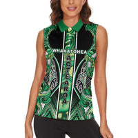 Aotearoa Whakatohea Women Sleeveless Polo Shirt Maori Tribal Green Abalone Paua Shell Pattern DT05 - Polynesian Pride