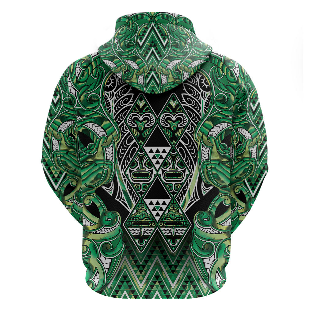 Aotearoa Whakatohea Zip Hoodie Maori Tribal Green Abalone Paua Shell Pattern DT05 - Polynesian Pride
