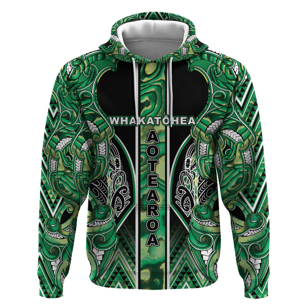 Aotearoa Whakatohea Zip Hoodie Maori Tribal Green Abalone Paua Shell Pattern DT05 Pullover Hoodie Green - Polynesian Pride