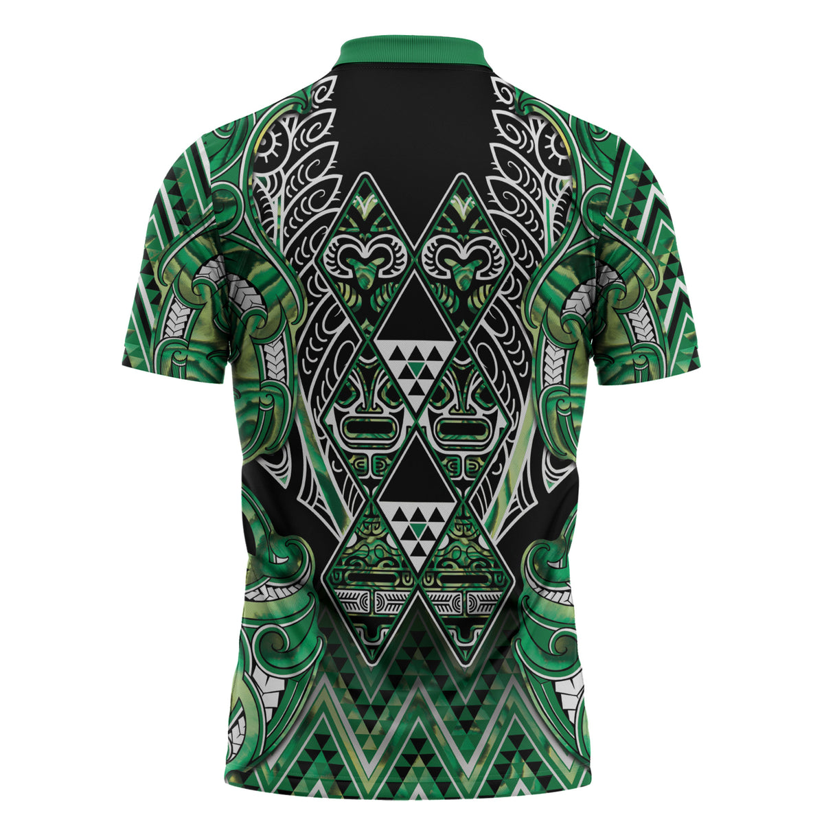 Aotearoa Whakatohea Zipper Polo Shirt Maori Tribal Green Abalone Paua Shell Pattern DT05 - Polynesian Pride