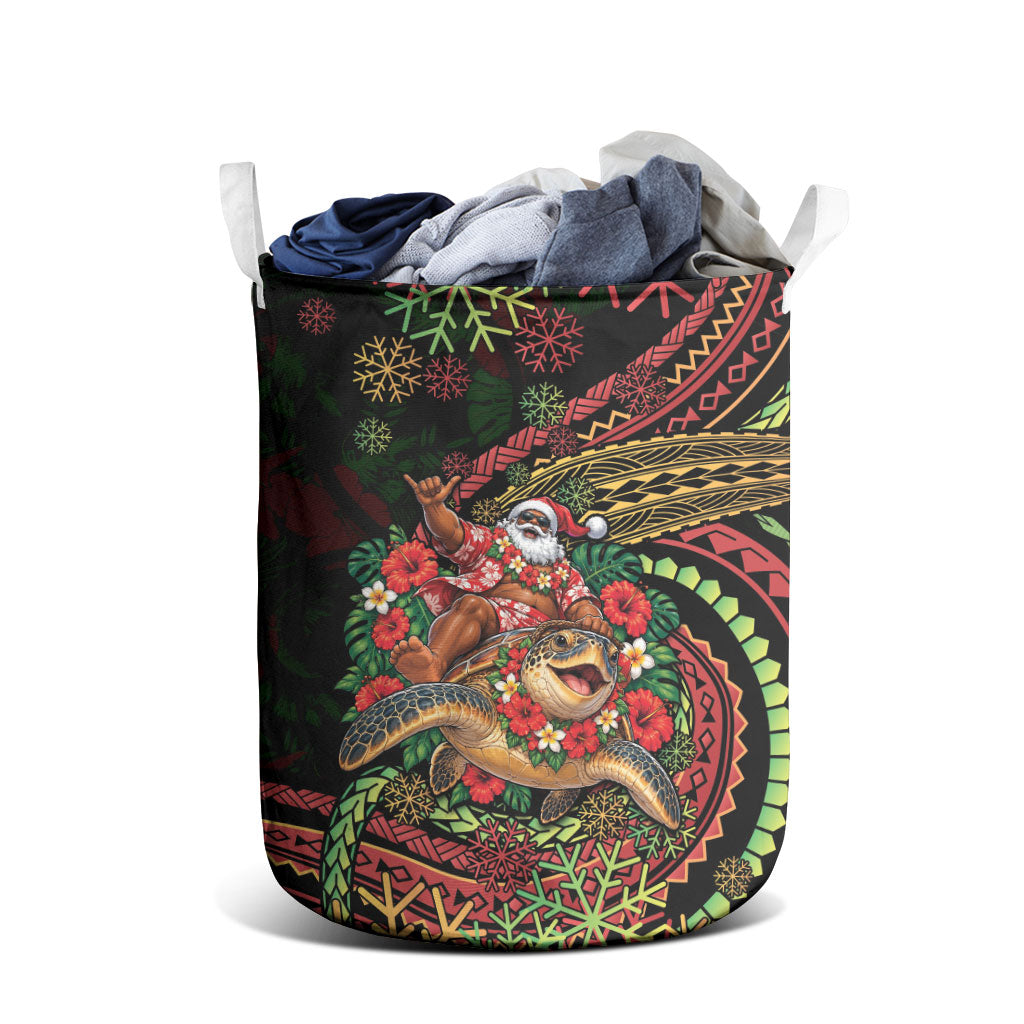 Hawaii Christmas Laundry Basket Aloha Santa Riding Honu DT05 - Polynesian Pride