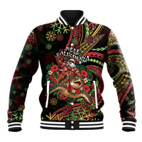 Hawaii Christmas Baseball Jacket Aloha Santa Riding Honu DT05 Unisex Black - Polynesian Pride