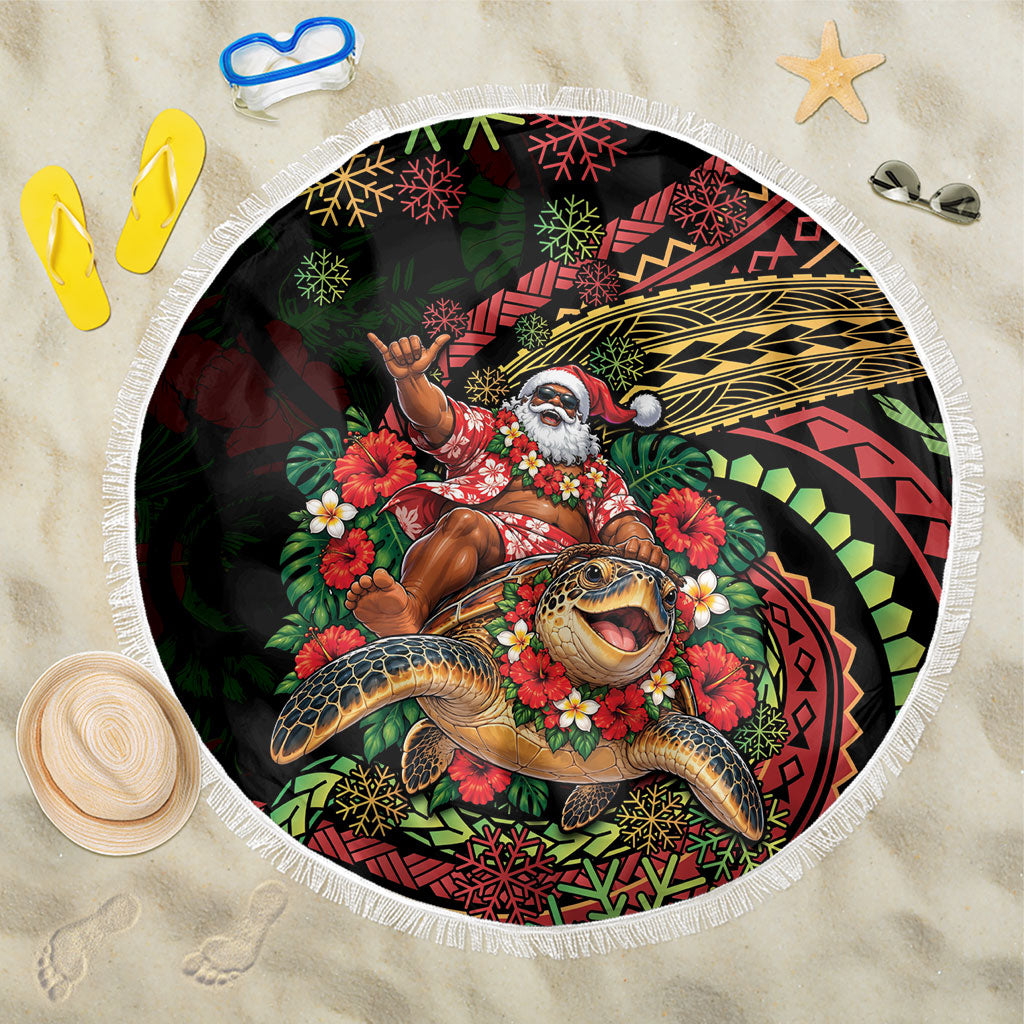 Hawaii Christmas Beach Blanket Aloha Santa Riding Honu