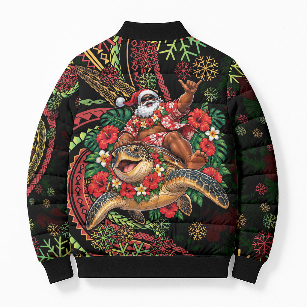 Hawaii Christmas Bomber Puffer Jacket Aloha Santa Riding Honu DT05 - Polynesian Pride