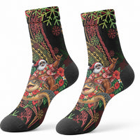 Hawaii Christmas Crew Socks Aloha Santa Riding Honu DT05 - Polynesian Pride