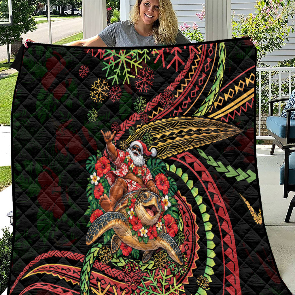 Hawaii Christmas Quilt Aloha Santa Riding Honu