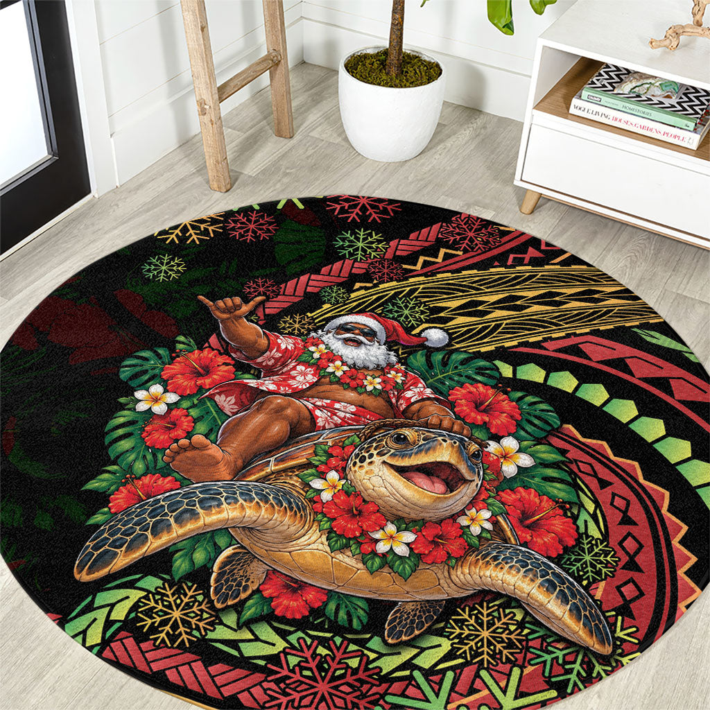 Hawaii Christmas Round Carpet Aloha Santa Riding Honu
