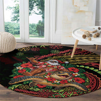 Hawaii Christmas Round Carpet Aloha Santa Riding Honu DT05 - Polynesian Pride