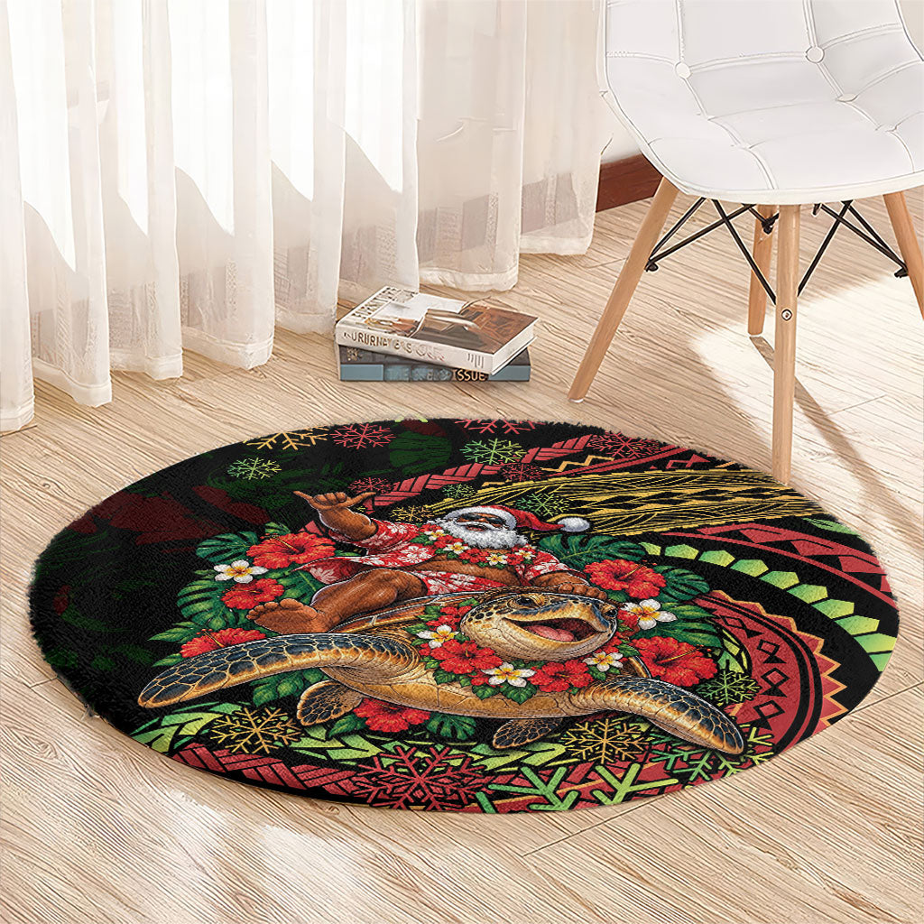 Hawaii Christmas Round Carpet Aloha Santa Riding Honu DT05 - Polynesian Pride