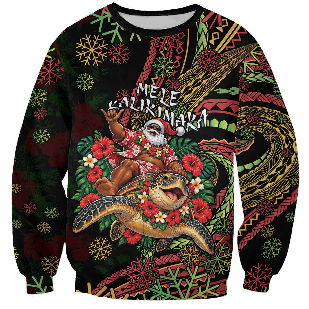 Hawaii Christmas Sweatshirt Aloha Santa Riding Honu DT05 Unisex Black - Polynesian Pride