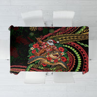 Hawaii Christmas Tablecloth Aloha Santa Riding Honu DT05 Black - Polynesian Pride
