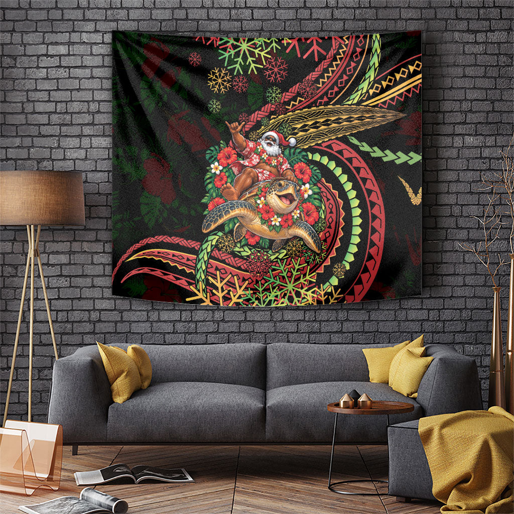Hawaii Christmas Tapestry Aloha Santa Riding Honu
