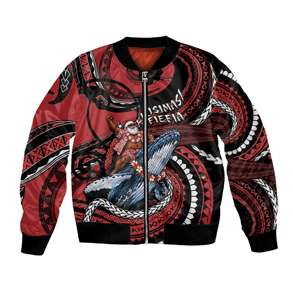 Tonga Christmas Bomber Jacket Santa Riding Humpback Whale