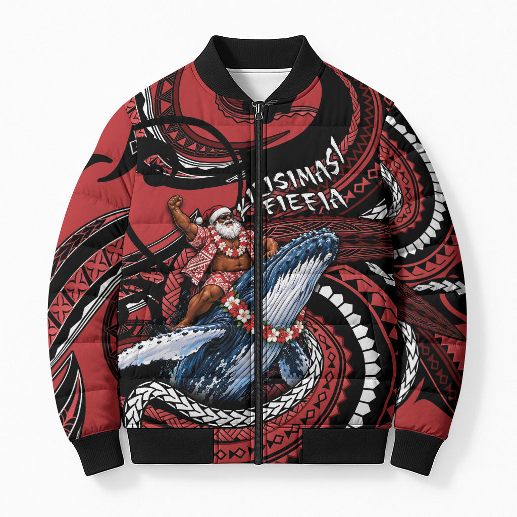 Tonga Christmas Bomber Puffer Jacket Santa Riding Humpback Whale