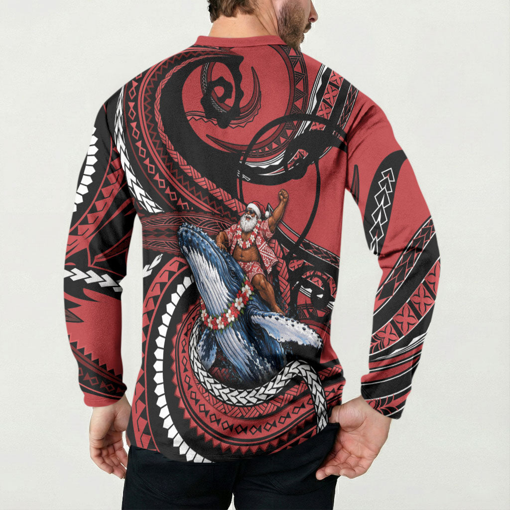Tonga Christmas Button Sweatshirt Santa Riding Humpback Whale DT05 - Polynesian Pride