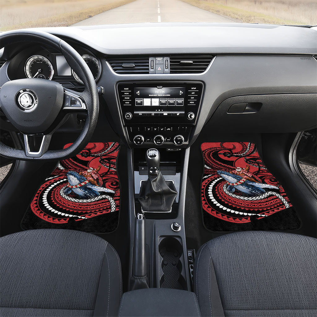 Tonga Christmas Car Mats Santa Riding Humpback Whale DT05 Set 2pcs - Front Red - Polynesian Pride