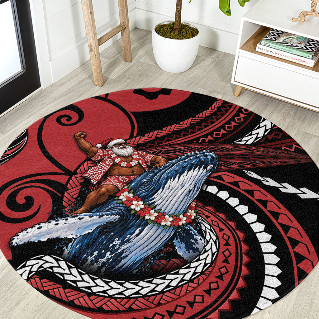 Tonga Christmas Round Carpet Santa Riding Humpback Whale