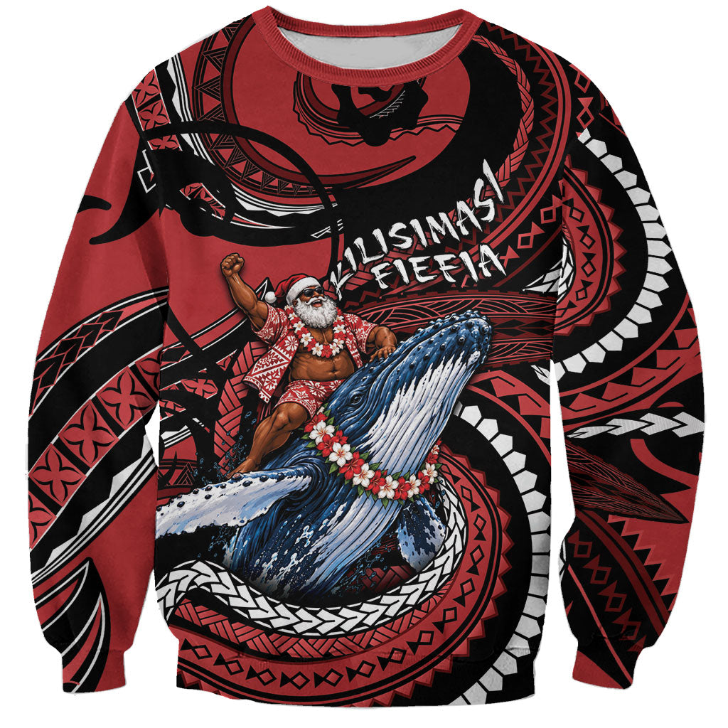 Tonga Christmas Sweatshirt Santa Riding Humpback Whale