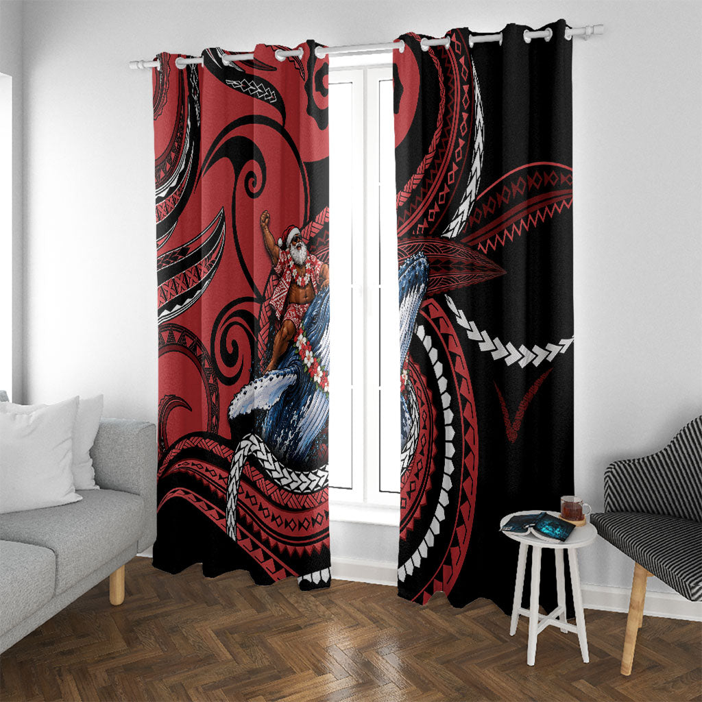 Tonga Christmas Window Curtain Santa Riding Humpback Whale DT05 With Grommets Red - Polynesian Pride