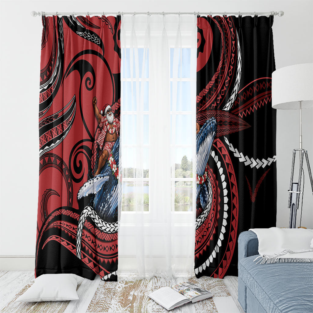 Tonga Christmas Window Curtain Santa Riding Humpback Whale DT05 - Polynesian Pride