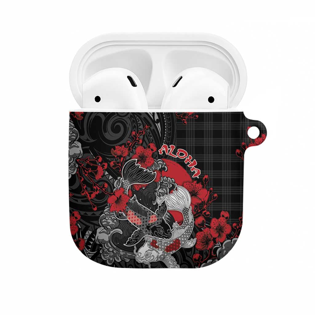 Hawaiian And Japanese AirPods Case Aloha Koi Fish Palaka Patterns DT05 Black - Polynesian Pride