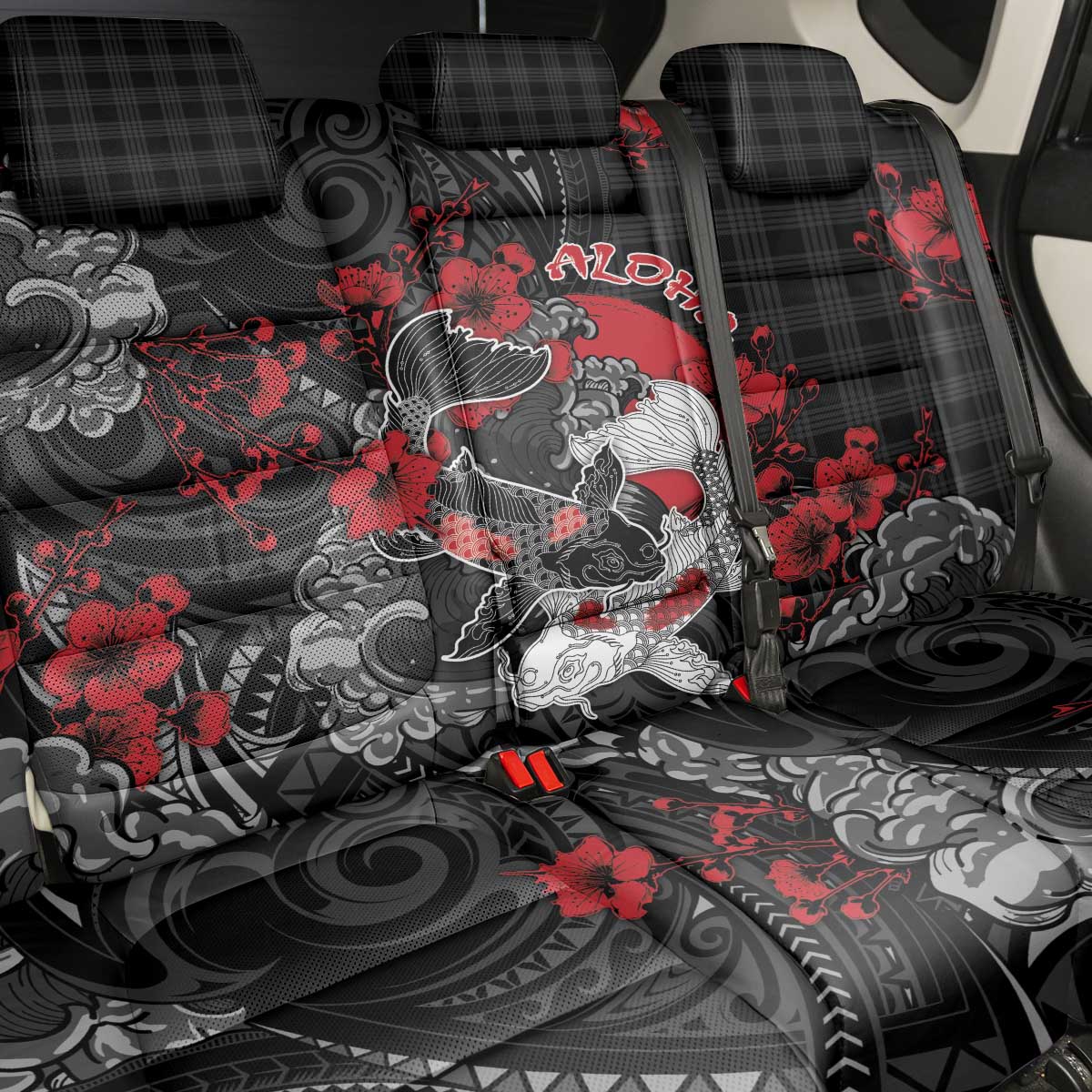 Hawaiian And Japanese Back Car Seat Cover Aloha Koi Fish Palaka Patterns DT05 - Polynesian Pride