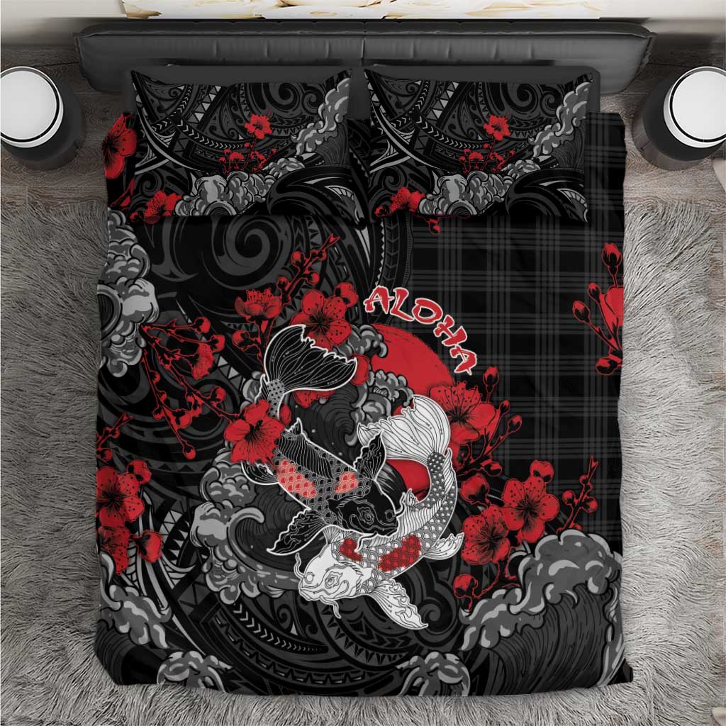 Hawaiian And Japanese Bedding Set Aloha Koi Fish Palaka Patterns - Polynesian Pride