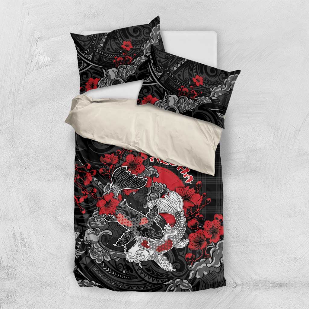 Hawaiian And Japanese Bedding Set Aloha Koi Fish Palaka Patterns - Polynesian Pride