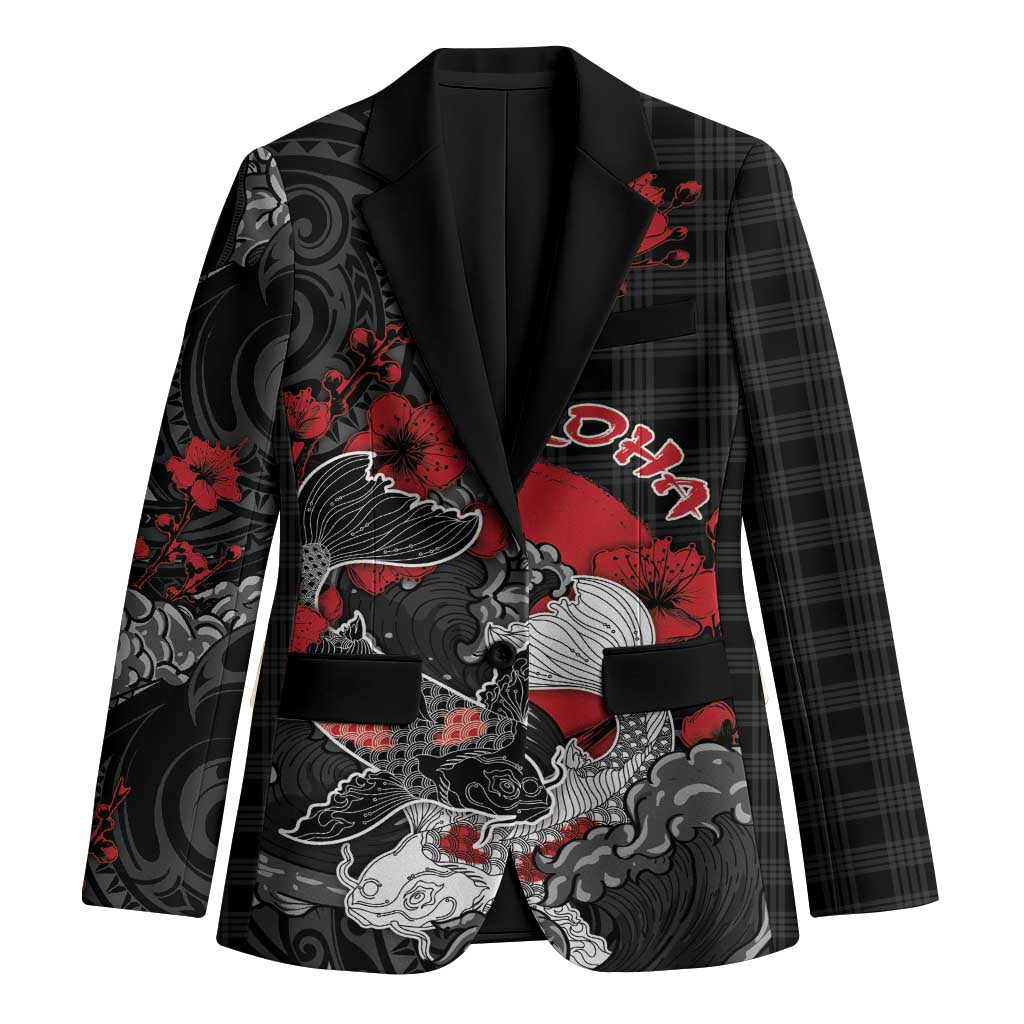 Personalised Hawaiian And Japanese Blazer Aloha Koi Fish Palaka Patterns - Polynesian Pride