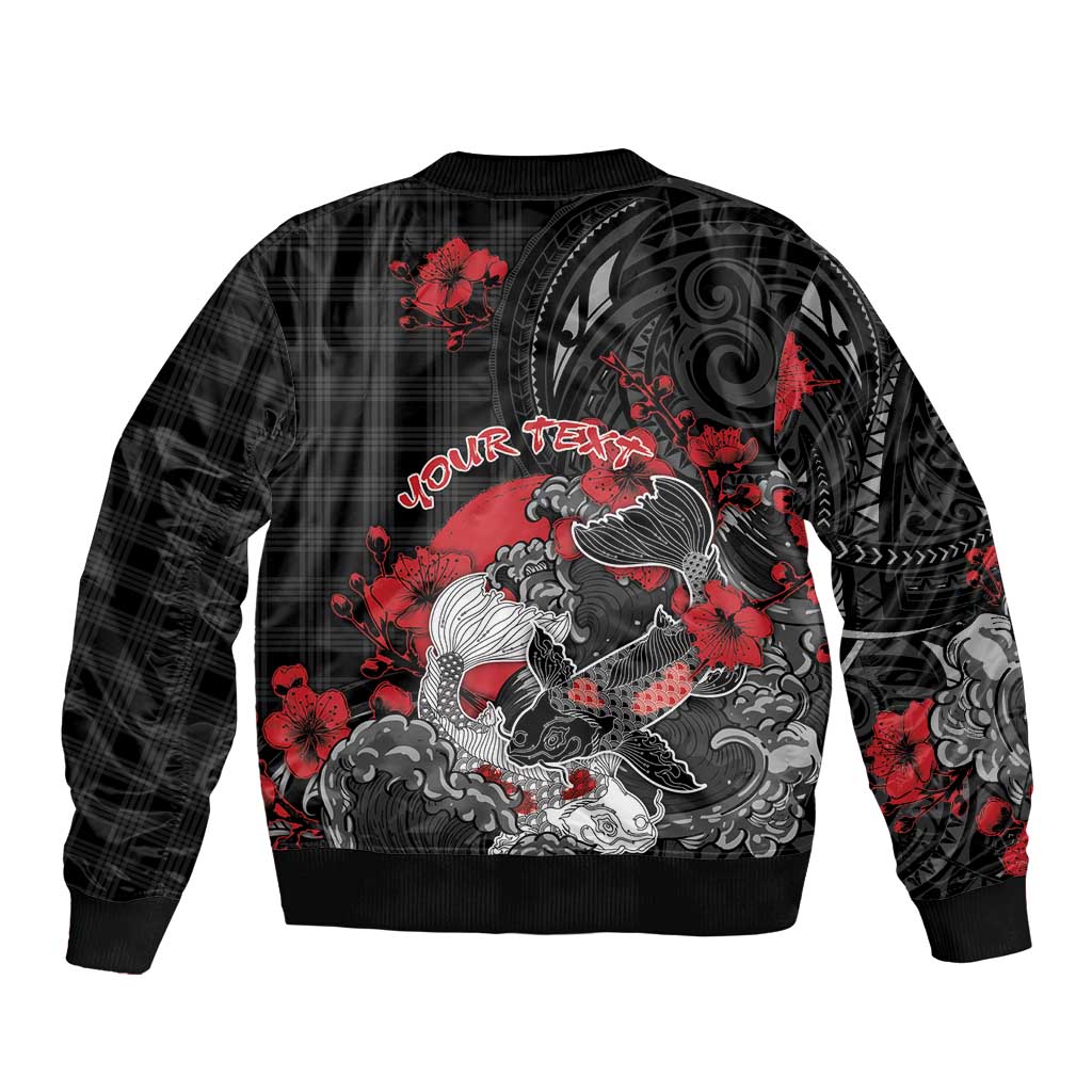 Personalised Hawaiian And Japanese Bomber Jacket Aloha Koi Fish Palaka Patterns - Polynesian Pride