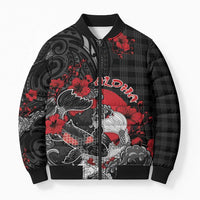 Personalised Hawaiian And Japanese Bomber Puffer Jacket Aloha Koi Fish Palaka Patterns DT05 Unisex Black - Polynesian Pride