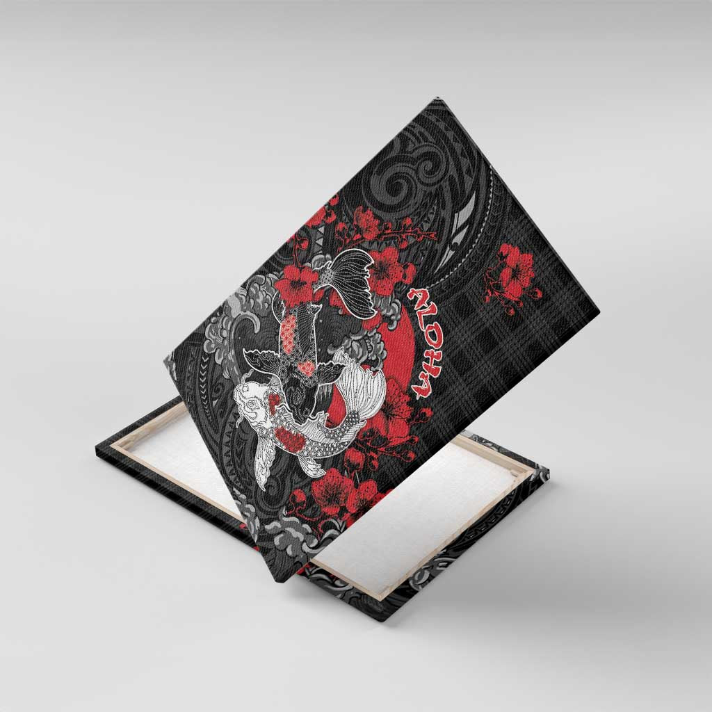 Hawaiian And Japanese Canvas Wall Art Aloha Koi Fish Palaka Patterns DT05 With Frame Black - Polynesian Pride
