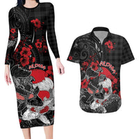 Personalised Hawaiian And Japanese Couples Matching Long Sleeve Bodycon Dress and Hawaiian Shirt Aloha Koi Fish Palaka Patterns - Polynesian Pride